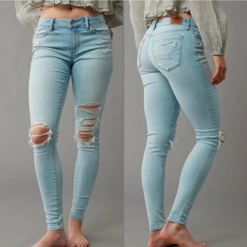 SOLD - NEW American Eagle Ripped Jegging Jeans Sz 14 Light Wash NWT - Picture 1 of 5